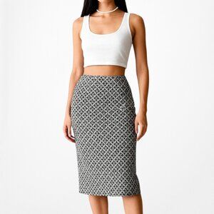 Ann Taylor Gold Black Bodycon Pencil Printed Knee Length Skirt Size 6P/M